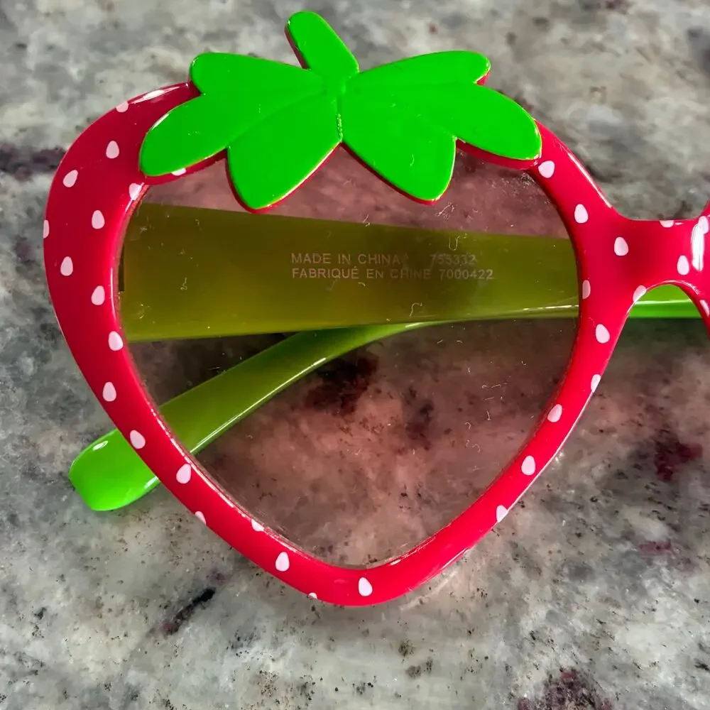 Girls Strawberry Sunglasses Polka Dot Red Green Summer Fun